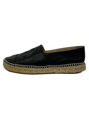 Chanel Slip Ons 38 Black CC Logo Espadrilles Lambskin